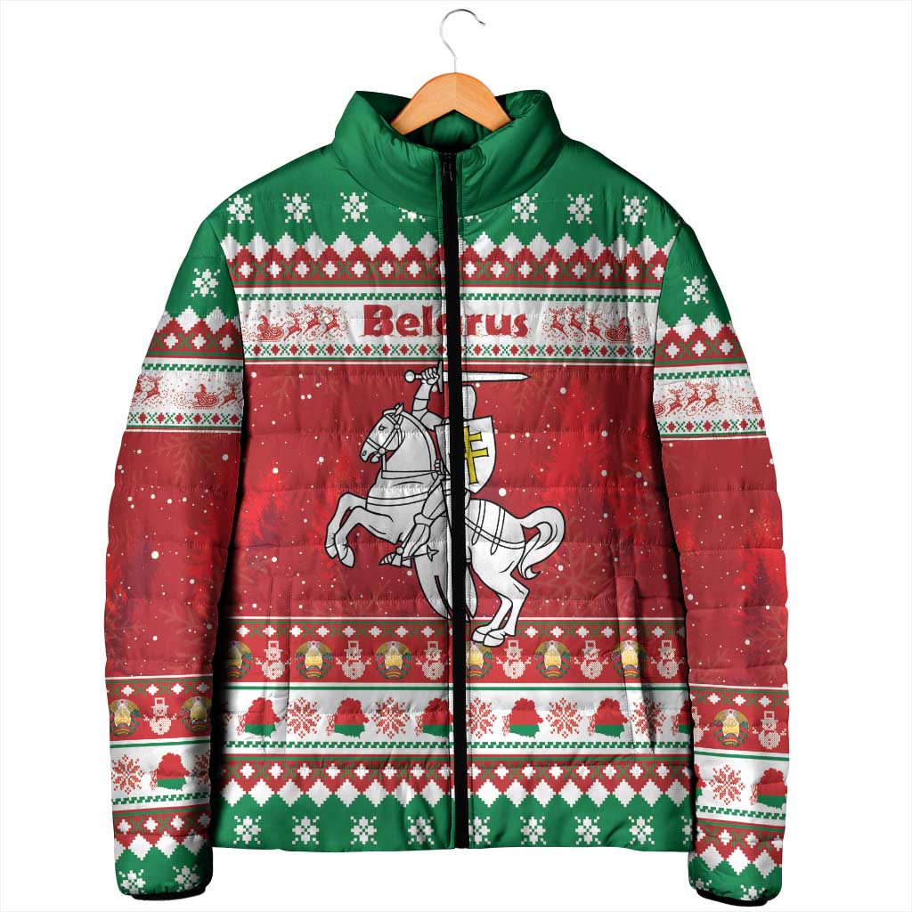 Belarus Pahonia Christmas Padded Jacket Belarusian Vytis Knight Xmas Pattern - Wonder Print Shop