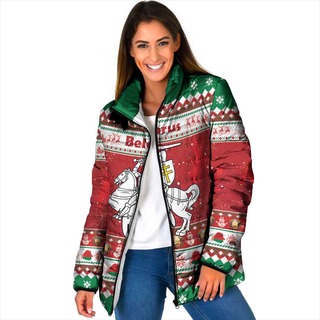Belarus Pahonia Christmas Padded Jacket Belarusian Vytis Knight Xmas Pattern - Wonder Print Shop
