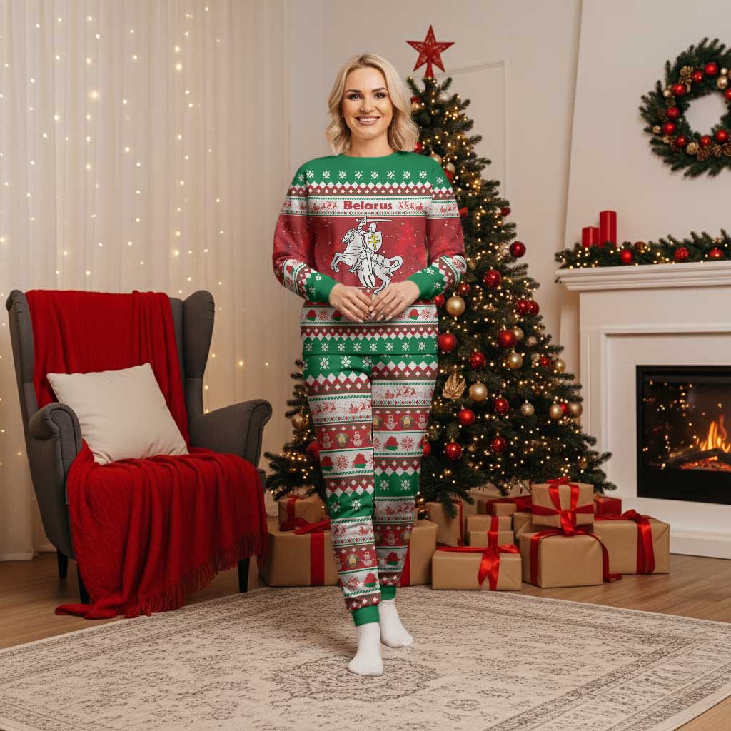 Belarus Pahonia Christmas Pajama Set Belarusian Vytis Knight Xmas Pattern - Wonder Print Shop