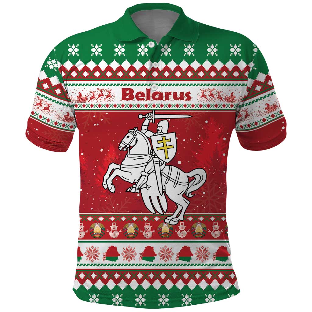 Belarus Pahonia Christmas Polo Shirt Belarusian Vytis Knight Xmas Pattern - Wonder Print Shop