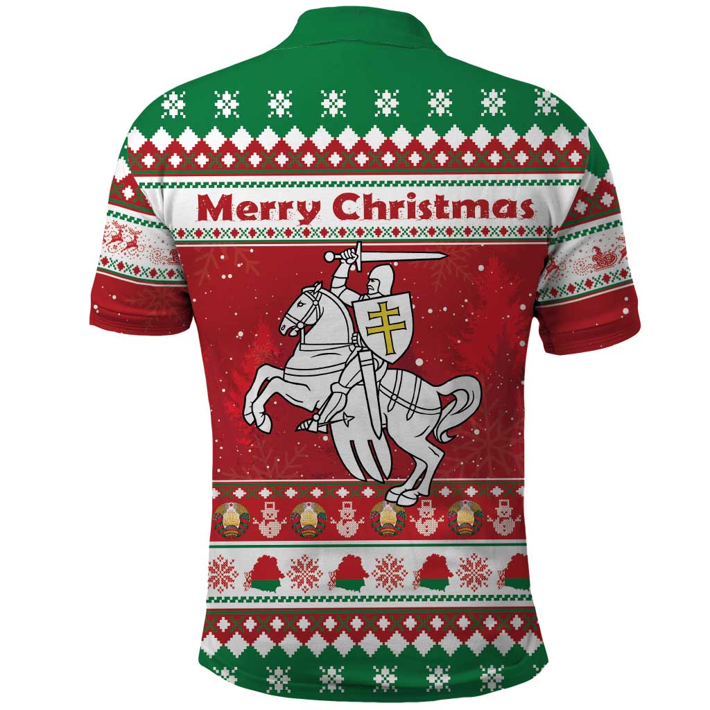 Belarus Pahonia Christmas Polo Shirt Belarusian Vytis Knight Xmas Pattern - Wonder Print Shop