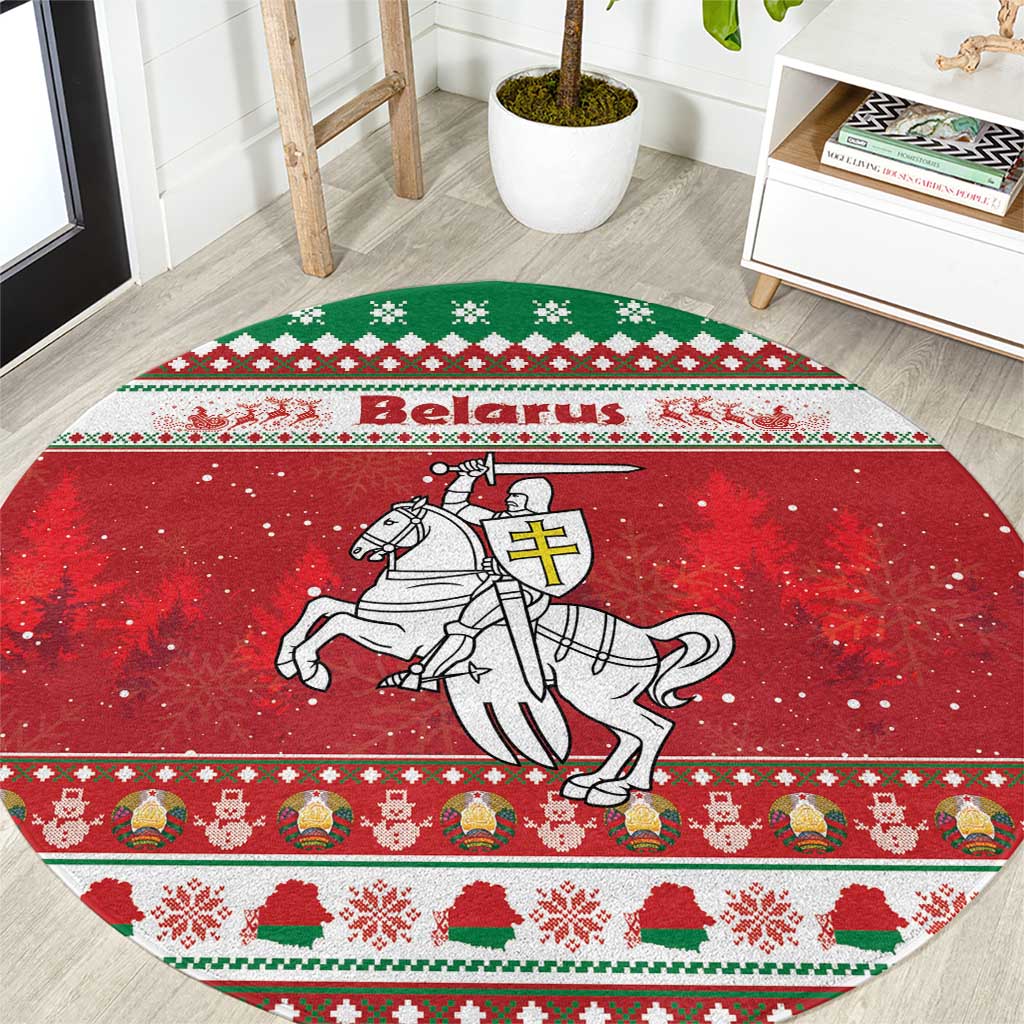 Belarus Pahonia Christmas Round Carpet Belarusian Vytis Knight Xmas Pattern - Wonder Print Shop