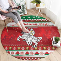 Belarus Pahonia Christmas Round Carpet Belarusian Vytis Knight Xmas Pattern - Wonder Print Shop