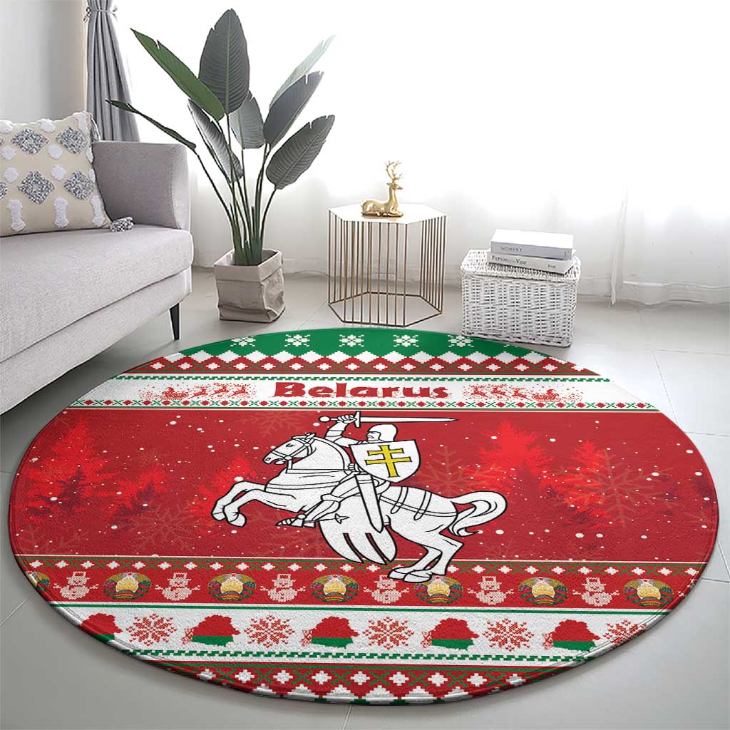 Belarus Pahonia Christmas Round Carpet Belarusian Vytis Knight Xmas Pattern - Wonder Print Shop