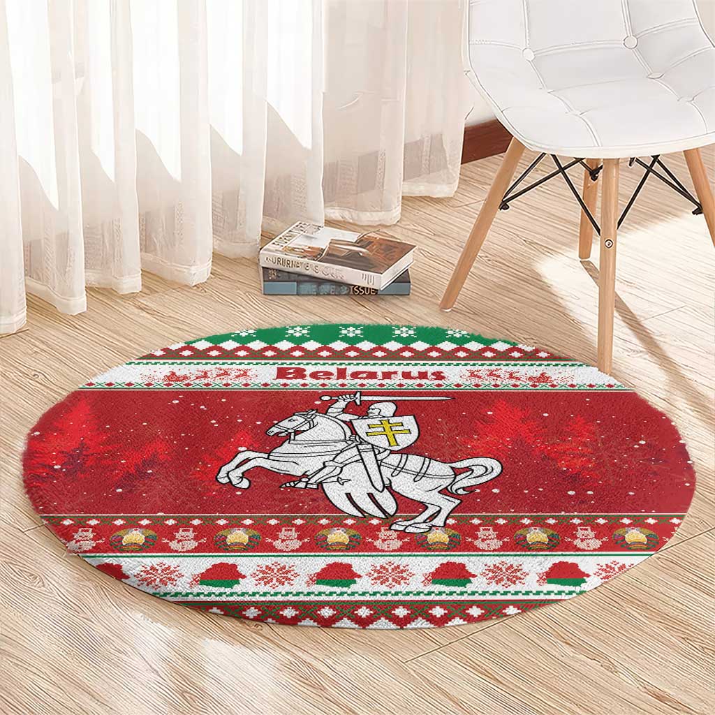 Belarus Pahonia Christmas Round Carpet Belarusian Vytis Knight Xmas Pattern - Wonder Print Shop