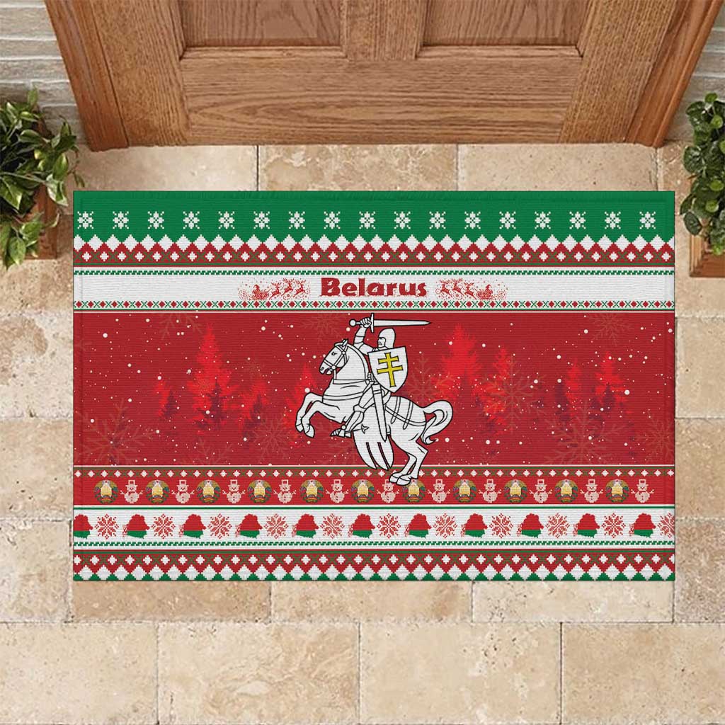 Belarus Pahonia Christmas Rubber Doormat Belarusian Vytis Knight Xmas Pattern - Wonder Print Shop