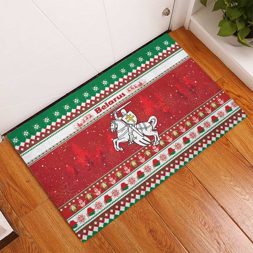 Belarus Pahonia Christmas Rubber Doormat Belarusian Vytis Knight Xmas Pattern - Wonder Print Shop