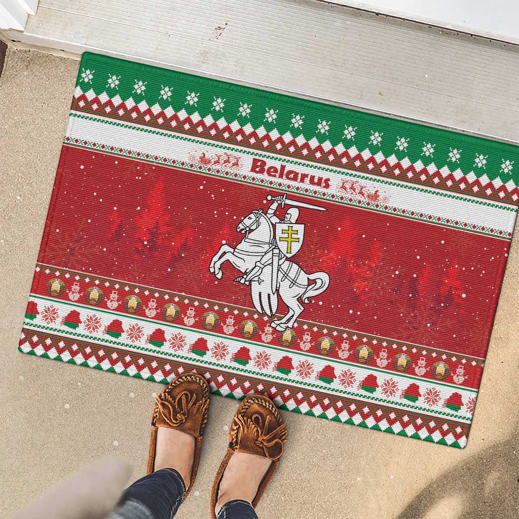 Belarus Pahonia Christmas Rubber Doormat Belarusian Vytis Knight Xmas Pattern - Wonder Print Shop