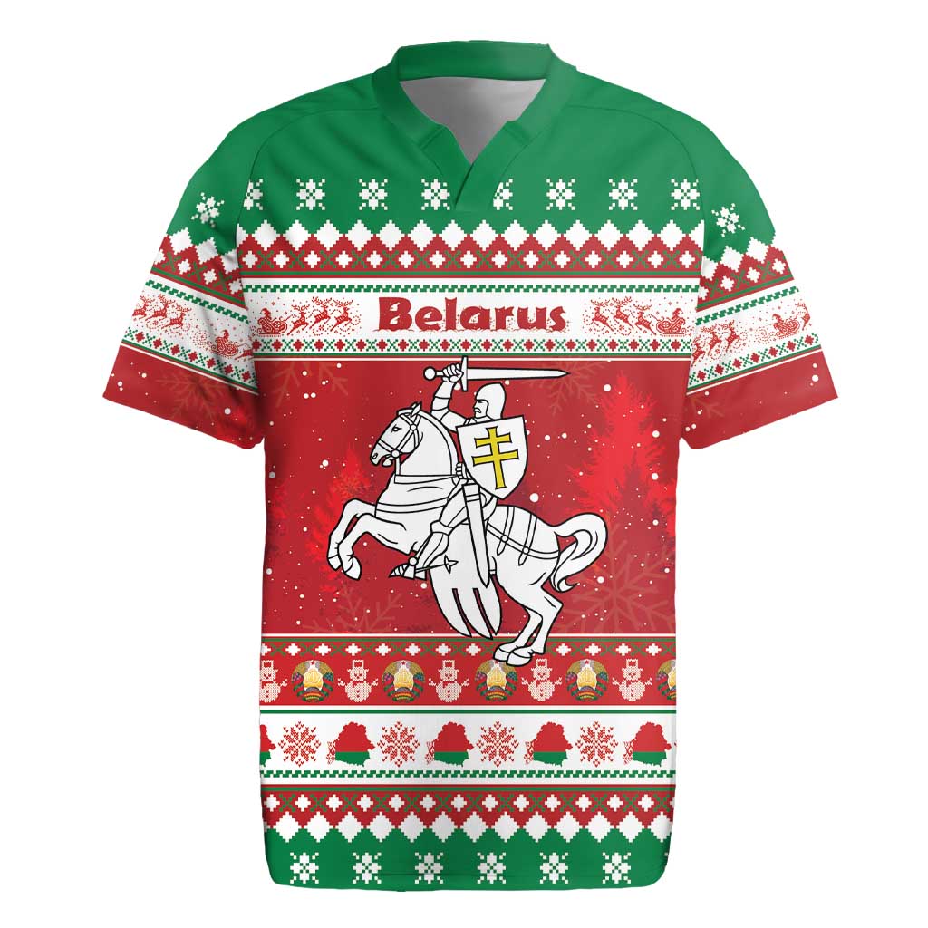 Belarus Pahonia Christmas Rugby Jersey Belarusian Vytis Knight Xmas Pattern - Wonder Print Shop