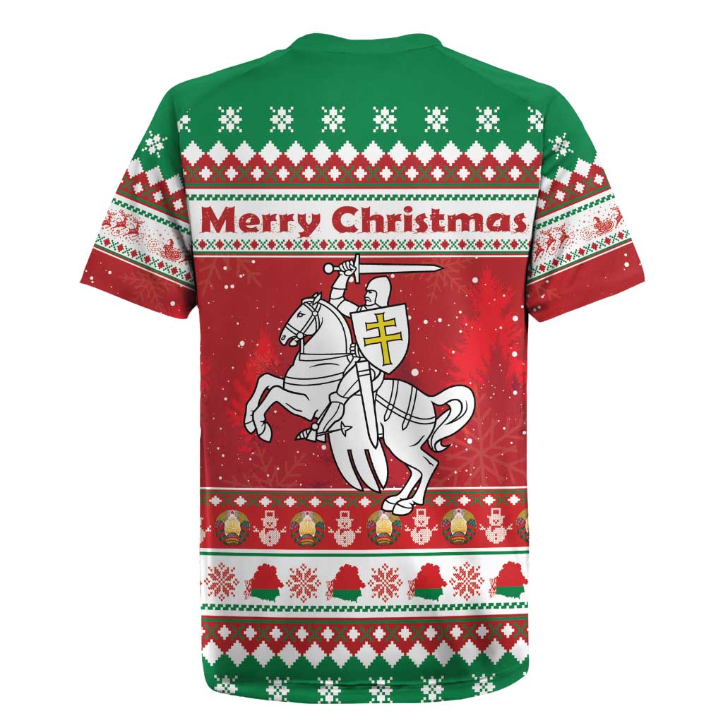 Belarus Pahonia Christmas Rugby Jersey Belarusian Vytis Knight Xmas Pattern - Wonder Print Shop