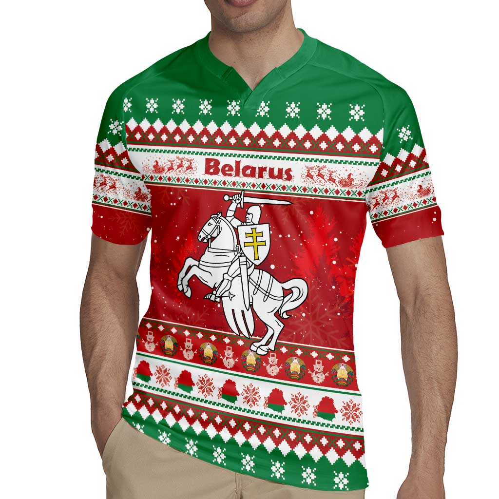 Belarus Pahonia Christmas Rugby Jersey Belarusian Vytis Knight Xmas Pattern - Wonder Print Shop