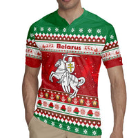 Belarus Pahonia Christmas Rugby Jersey Belarusian Vytis Knight Xmas Pattern - Wonder Print Shop