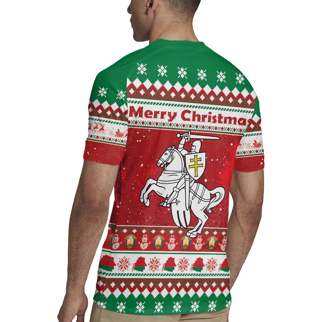 Belarus Pahonia Christmas Rugby Jersey Belarusian Vytis Knight Xmas Pattern - Wonder Print Shop