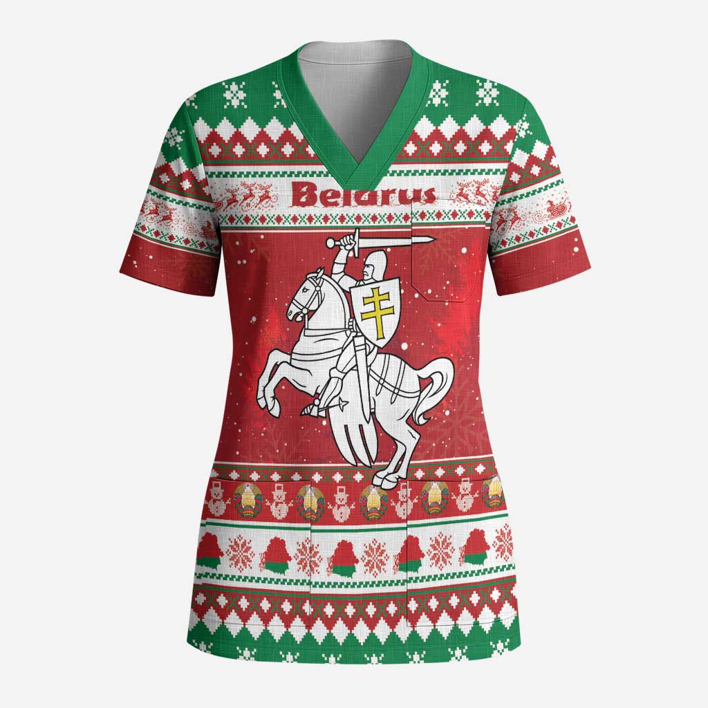Belarus Pahonia Christmas Scrub Top Belarusian Vytis Knight Xmas Pattern - Wonder Print Shop
