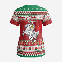 Belarus Pahonia Christmas Scrub Top Belarusian Vytis Knight Xmas Pattern - Wonder Print Shop