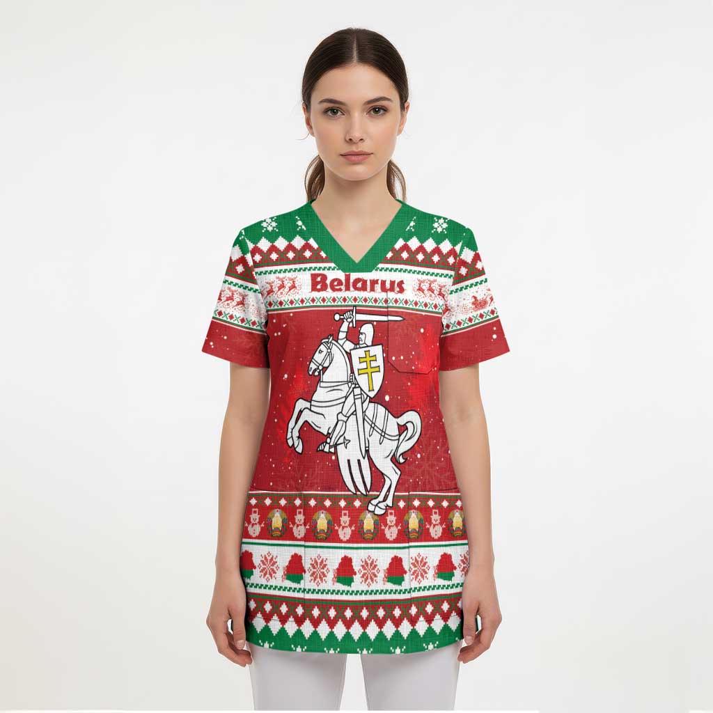 Belarus Pahonia Christmas Scrub Top Belarusian Vytis Knight Xmas Pattern - Wonder Print Shop