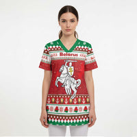Belarus Pahonia Christmas Scrub Top Belarusian Vytis Knight Xmas Pattern - Wonder Print Shop