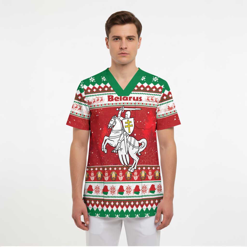 Belarus Pahonia Christmas Scrub Top Belarusian Vytis Knight Xmas Pattern - Wonder Print Shop