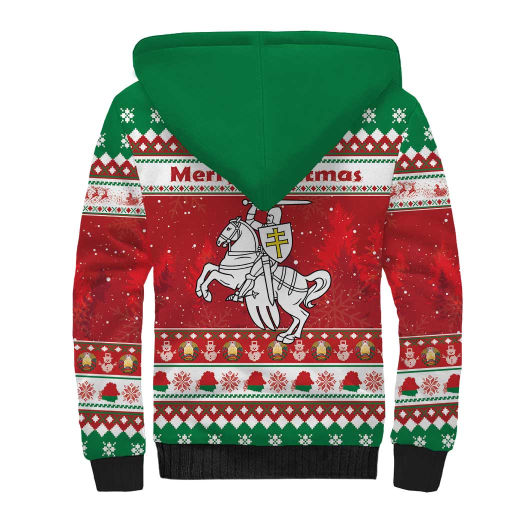 Belarus Pahonia Christmas Sherpa Hoodie Belarusian Vytis Knight Xmas Pattern - Wonder Print Shop