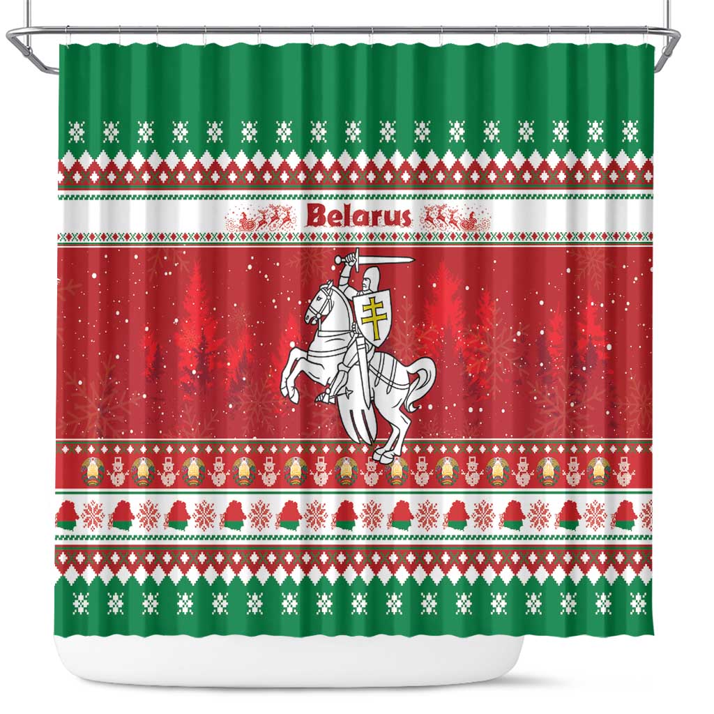 Belarus Pahonia Christmas Shower Curtain Belarusian Vytis Knight Xmas Pattern - Wonder Print Shop