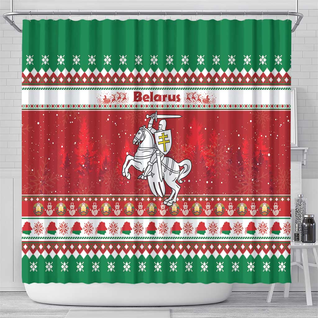 Belarus Pahonia Christmas Shower Curtain Belarusian Vytis Knight Xmas Pattern - Wonder Print Shop