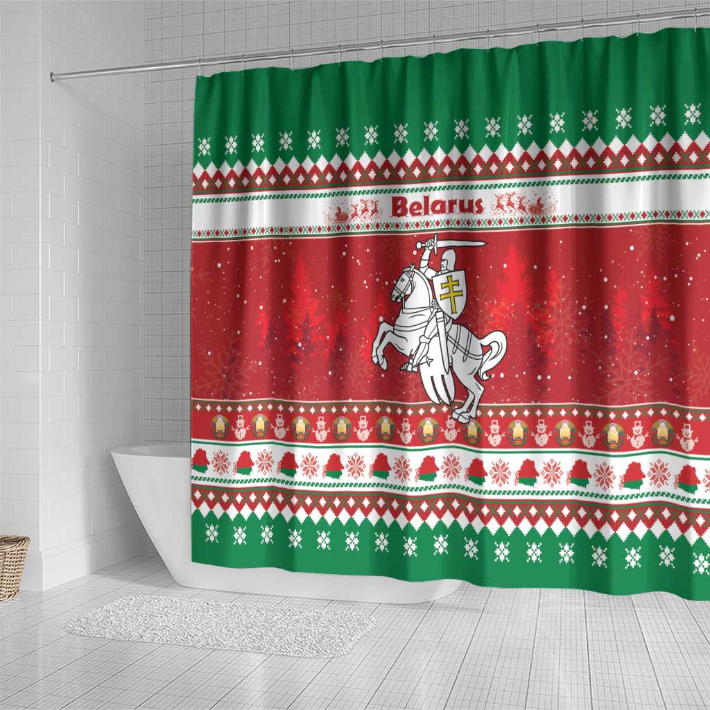 Belarus Pahonia Christmas Shower Curtain Belarusian Vytis Knight Xmas Pattern - Wonder Print Shop