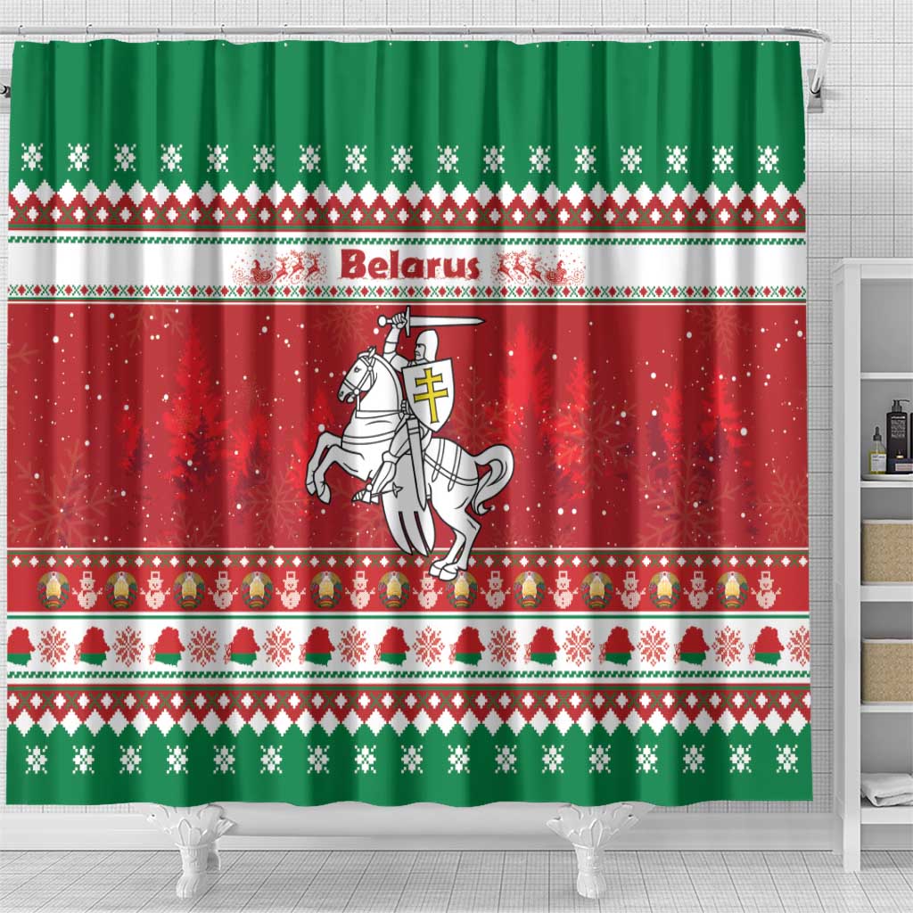 Belarus Pahonia Christmas Shower Curtain Belarusian Vytis Knight Xmas Pattern - Wonder Print Shop