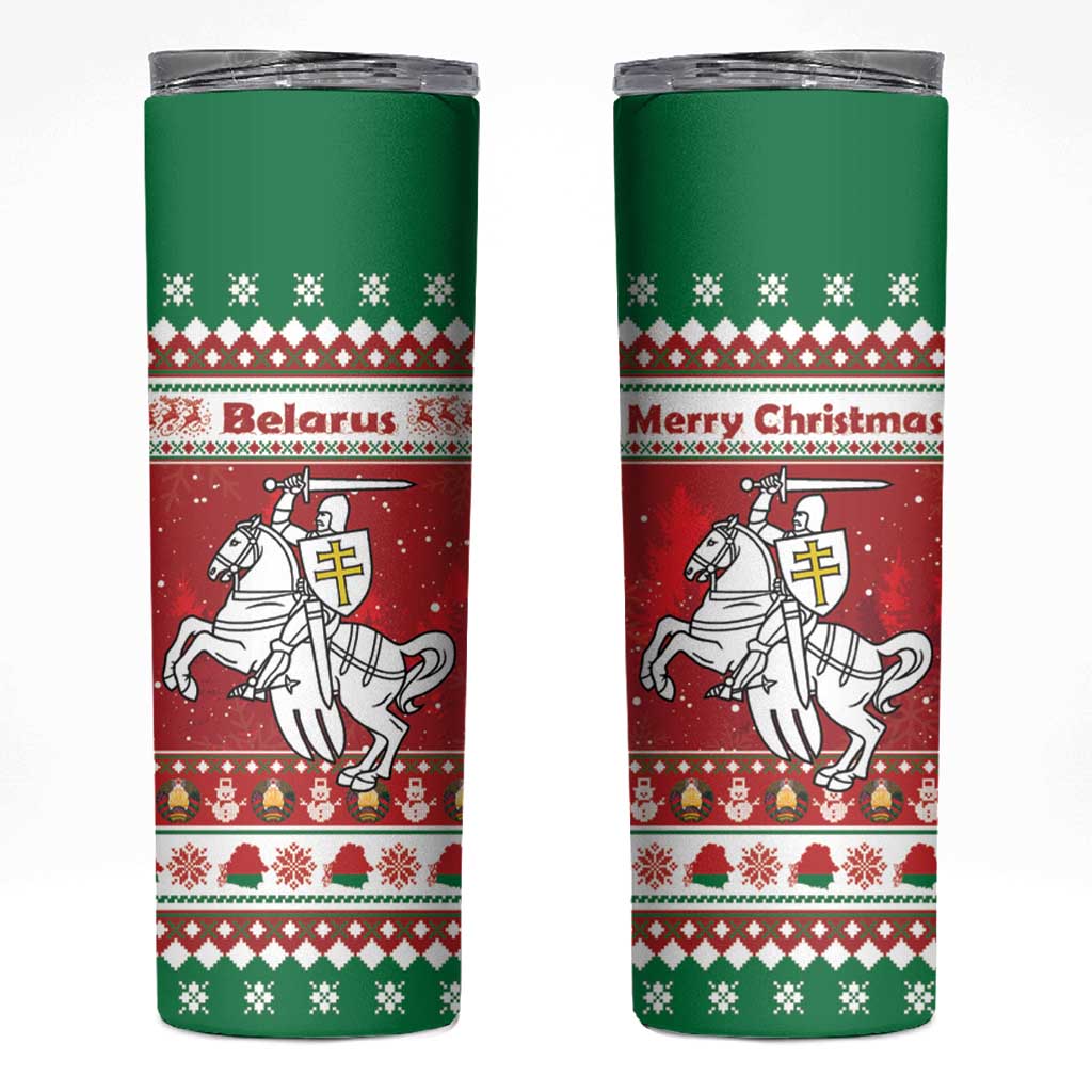 Belarus Pahonia Christmas Skinny Tumbler Belarusian Vytis Knight Xmas Pattern - Wonder Print Shop