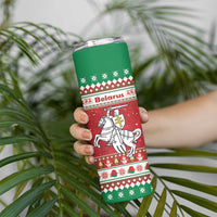 Belarus Pahonia Christmas Skinny Tumbler Belarusian Vytis Knight Xmas Pattern - Wonder Print Shop