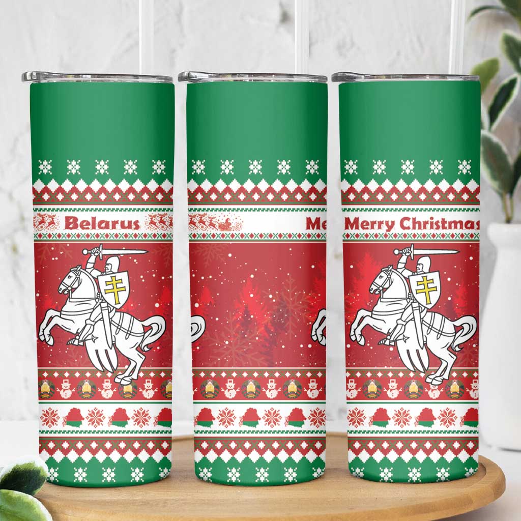 Belarus Pahonia Christmas Skinny Tumbler Belarusian Vytis Knight Xmas Pattern - Wonder Print Shop