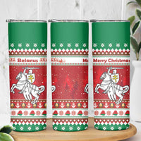 Belarus Pahonia Christmas Skinny Tumbler Belarusian Vytis Knight Xmas Pattern - Wonder Print Shop
