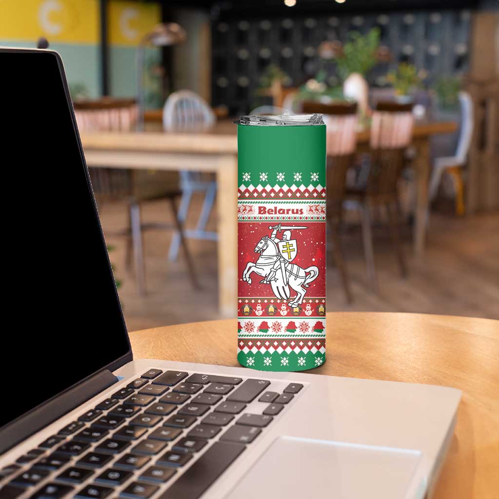 Belarus Pahonia Christmas Skinny Tumbler Belarusian Vytis Knight Xmas Pattern - Wonder Print Shop