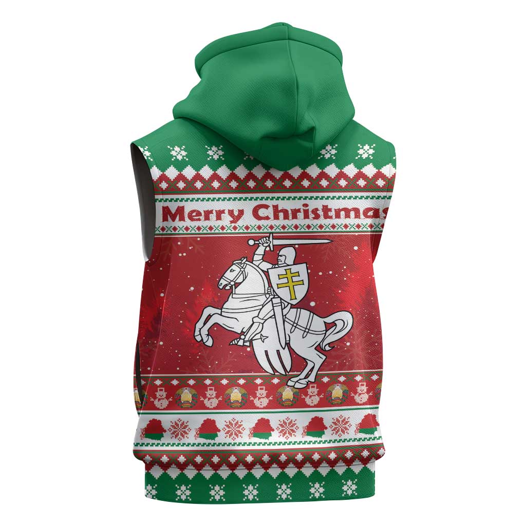 Belarus Pahonia Christmas Sleeveless Hoodie Belarusian Vytis Knight Xmas Pattern - Wonder Print Shop