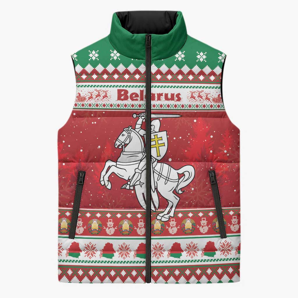 Belarus Pahonia Christmas Sleeveless Puffer Jacket Belarusian Vytis Knight Xmas Pattern - Wonder Print Shop