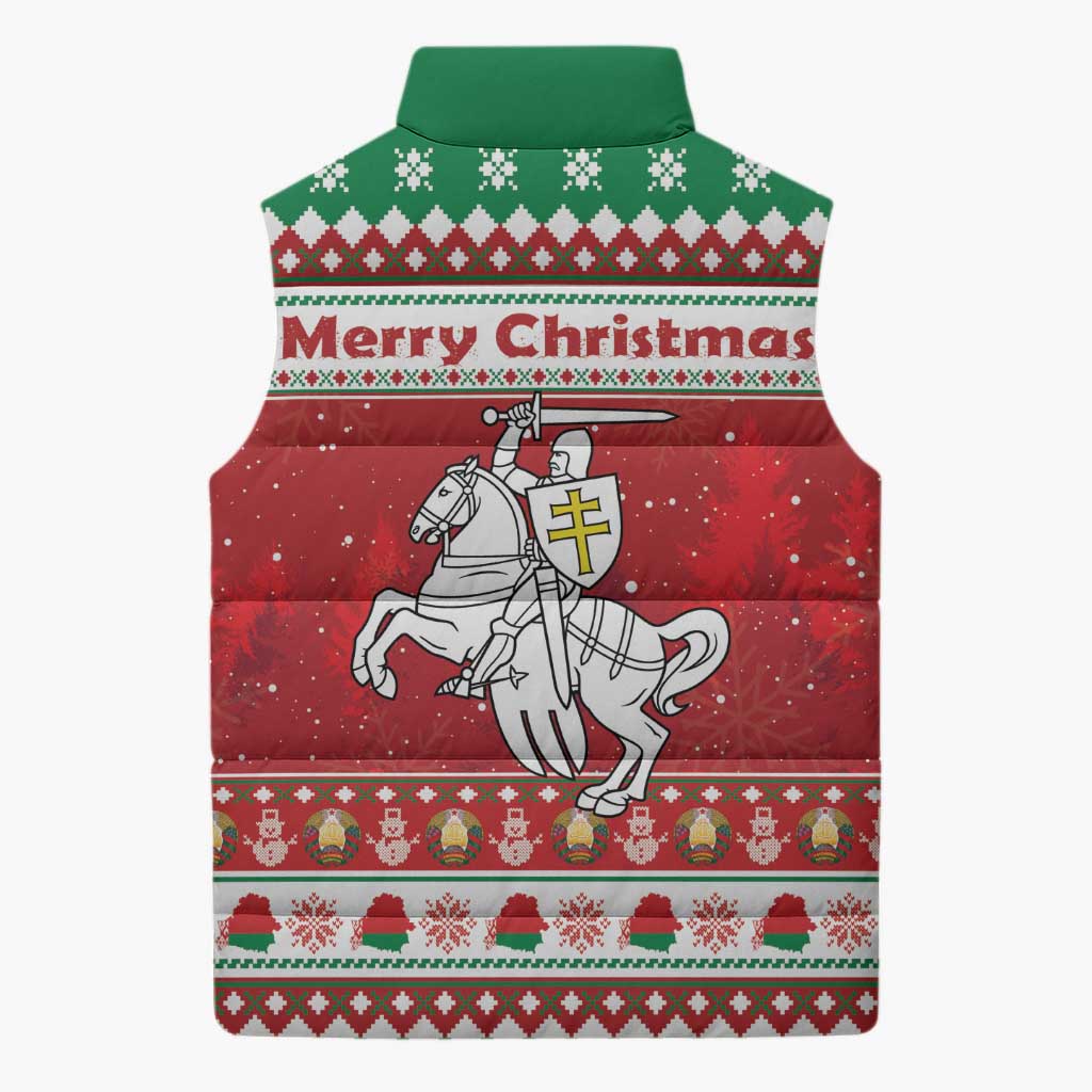 Belarus Pahonia Christmas Sleeveless Puffer Jacket Belarusian Vytis Knight Xmas Pattern - Wonder Print Shop