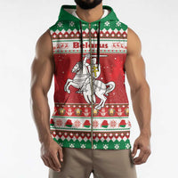 Belarus Pahonia Christmas Sleeveless Zip Hoodie Belarusian Vytis Knight Xmas Pattern - Wonder Print Shop