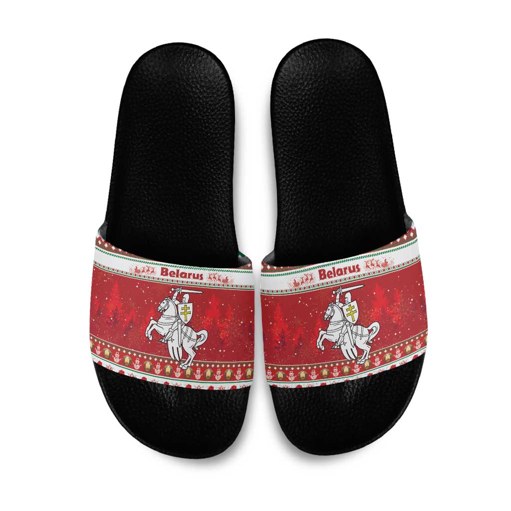 Belarus Pahonia Christmas Slide Sandals Belarusian Vytis Knight Xmas Pattern - Wonder Print Shop
