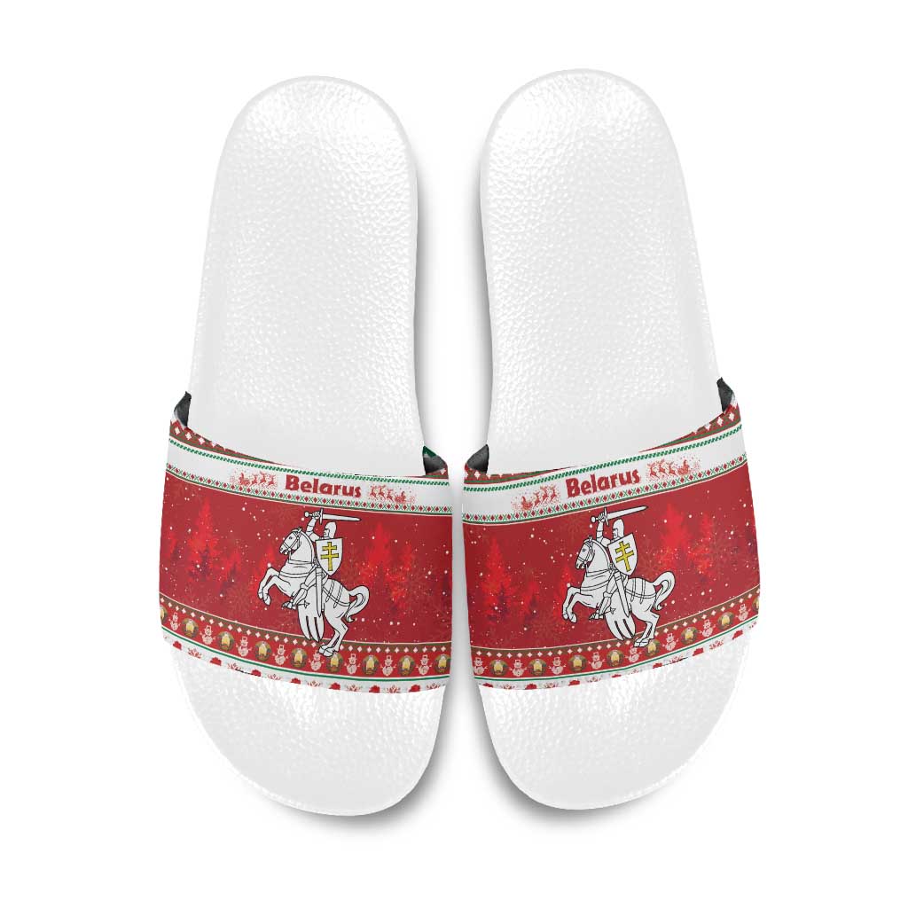 Belarus Pahonia Christmas Slide Sandals Belarusian Vytis Knight Xmas Pattern - Wonder Print Shop