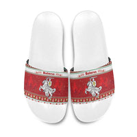 Belarus Pahonia Christmas Slide Sandals Belarusian Vytis Knight Xmas Pattern - Wonder Print Shop