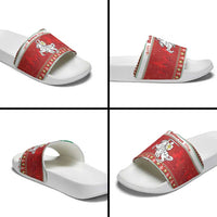 Belarus Pahonia Christmas Slide Sandals Belarusian Vytis Knight Xmas Pattern - Wonder Print Shop