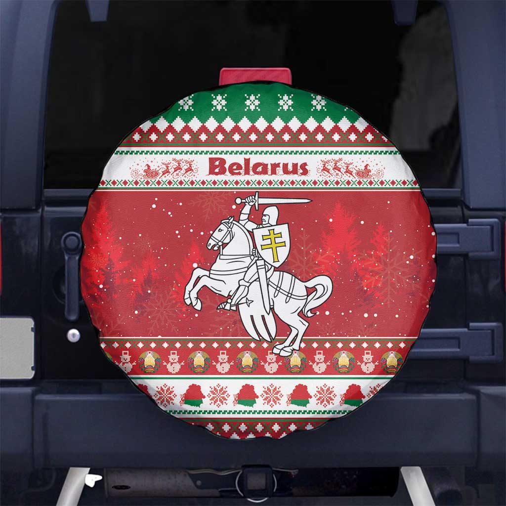 Belarus Pahonia Christmas Spare Tire Cover Belarusian Vytis Knight Xmas Pattern - Wonder Print Shop