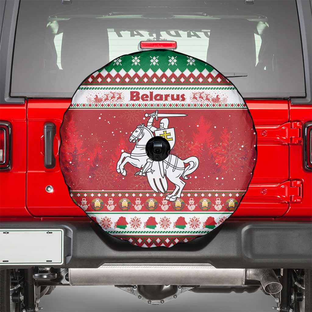 Belarus Pahonia Christmas Spare Tire Cover Belarusian Vytis Knight Xmas Pattern - Wonder Print Shop