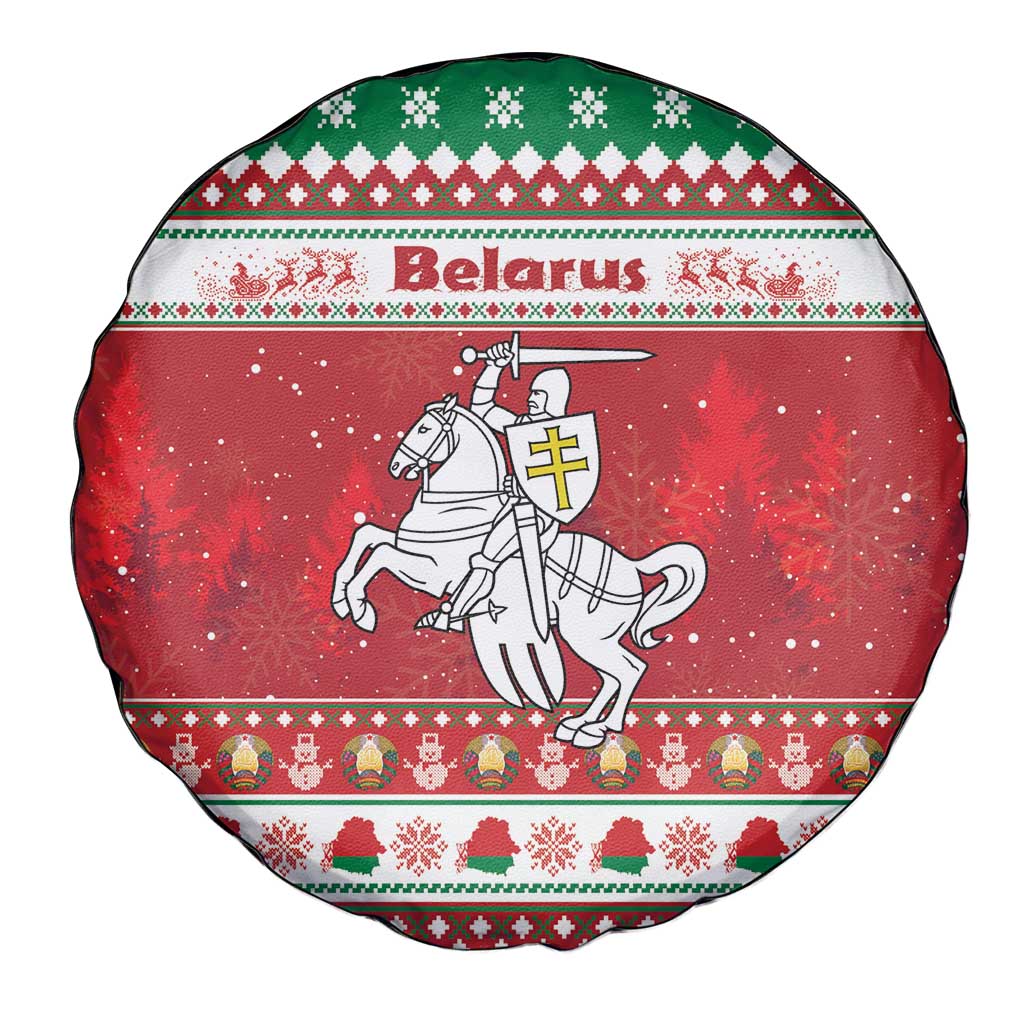 Belarus Pahonia Christmas Spare Tire Cover Belarusian Vytis Knight Xmas Pattern - Wonder Print Shop