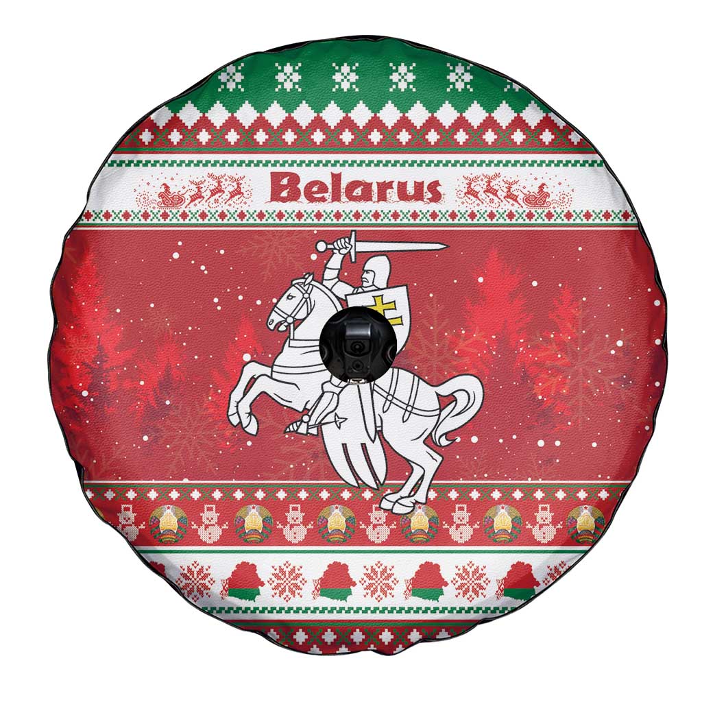 Belarus Pahonia Christmas Spare Tire Cover Belarusian Vytis Knight Xmas Pattern - Wonder Print Shop