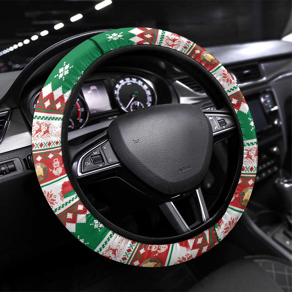 Belarus Pahonia Christmas Steering Wheel Cover Belarusian Vytis Knight Xmas Pattern - Wonder Print Shop