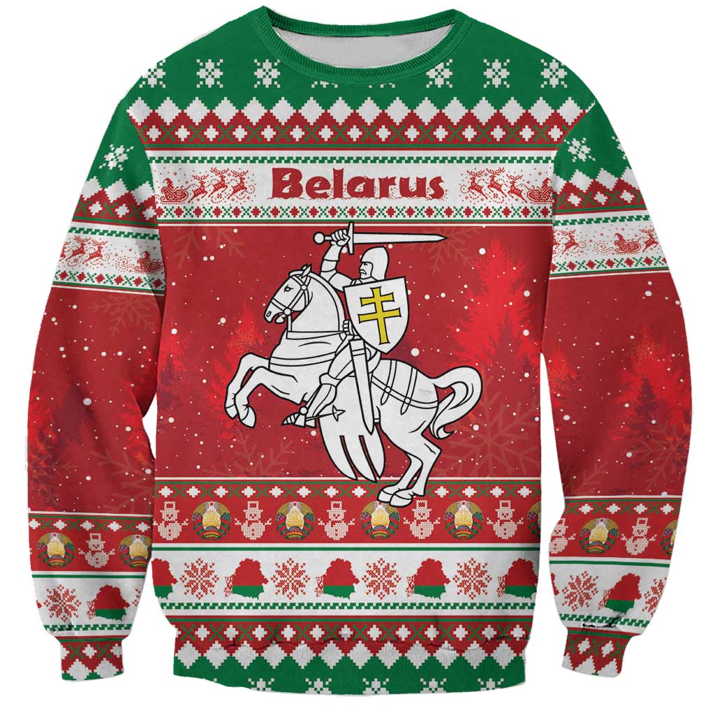 Belarus Pahonia Christmas Sweatshirt Belarusian Vytis Knight Xmas Pattern - Wonder Print Shop