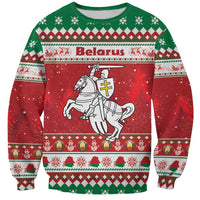 Belarus Pahonia Christmas Sweatshirt Belarusian Vytis Knight Xmas Pattern - Wonder Print Shop