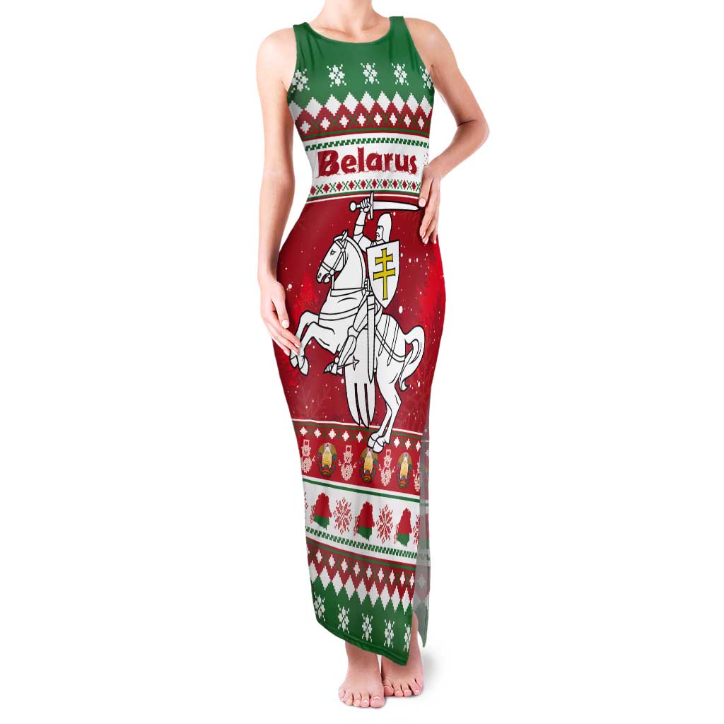 Belarus Pahonia Christmas Tank Maxi Dress Belarusian Vytis Knight Xmas Pattern - Wonder Print Shop