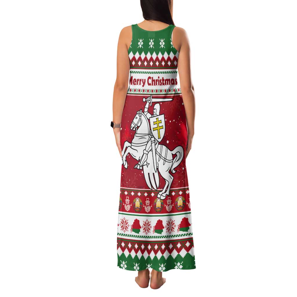 Belarus Pahonia Christmas Tank Maxi Dress Belarusian Vytis Knight Xmas Pattern - Wonder Print Shop