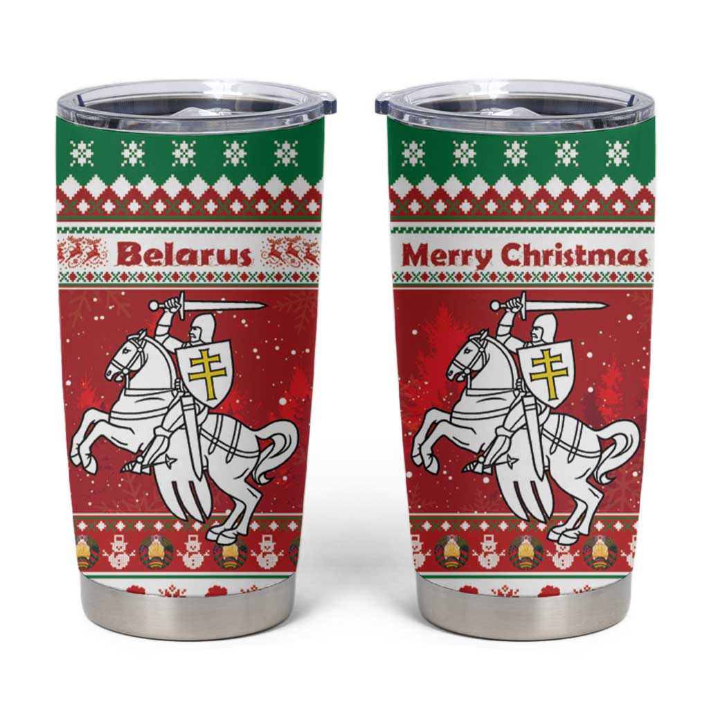 Belarus Pahonia Christmas Tumbler Cup Belarusian Vytis Knight Xmas Pattern - Wonder Print Shop